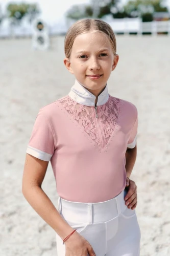 Koszula Konkursowa z Koronką Viki Pudrowy Róż KIDS