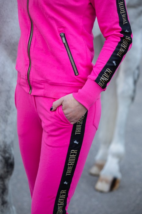spodnie dresowe z lampasami true rider born to ride różowe